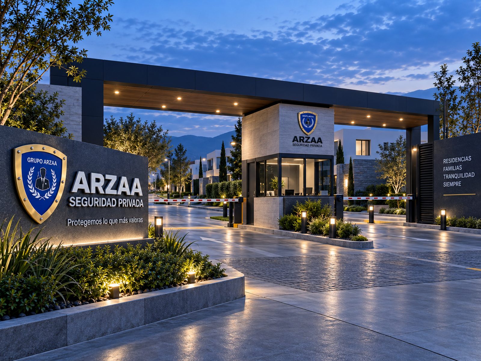 Acceso de un desarrollo residencial con vigilancia de ARZAA.
